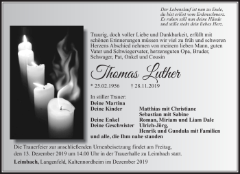 Traueranzeige von Thomas Luther von Südthüringer Presse