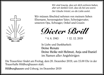 Traueranzeige von Dieter Brill von Südthüringer Presse