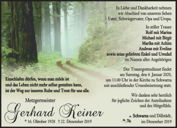 Traueranzeige von Gerhard Keiner von Südthüringer Presse