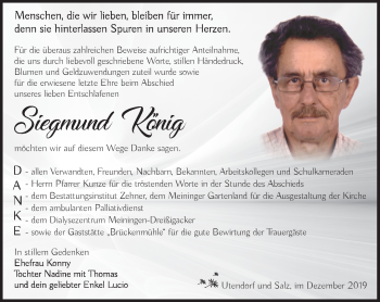 Traueranzeige von Siegmund König von Südthüringer Presse