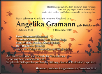 Traueranzeige von Angelika Gramann von Südthüringer Presse