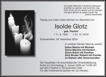 Traueranzeige von Isolde Glotz von Frankenpost