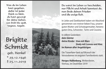 Traueranzeige von Brigitte Schmidt von Südthüringer Presse