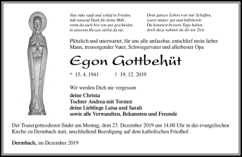 Traueranzeige von Egon Gottbehüt von Südthüringer Presse