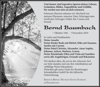 Traueranzeige von Brnd Baumbach von Südthüringer Presse