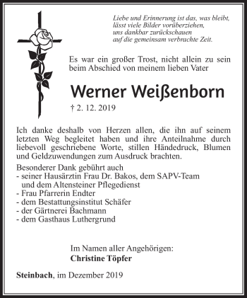 Traueranzeige von Werner Weißenborn von Südthüringer Presse