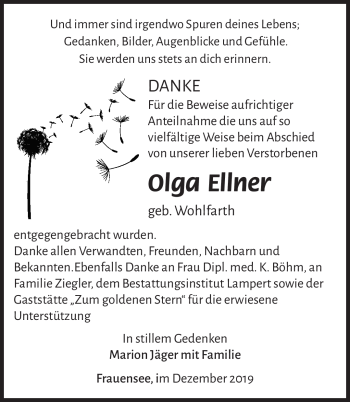 Traueranzeige von Olga Ellner von Südthüringer Presse
