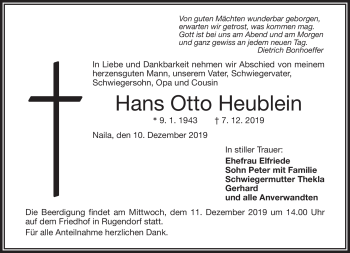 Traueranzeige von Otto Heublein von Frankenpost