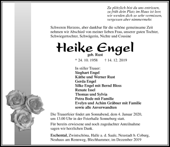 Traueranzeige von Heike Engel von Südthüringer Presse