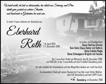 Traueranzeige von Eberhard Roth von Südthüringer Presse