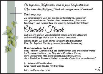 Traueranzeige von Oswald Frank von Südthüringer Presse
