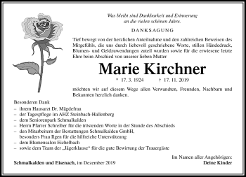 Traueranzeige von Marie Kirchner von Südthüringer Presse