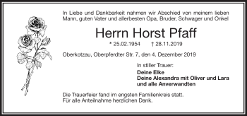 Traueranzeige von Horst Pfaff von Frankenpost
