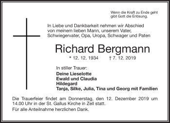 Traueranzeige von Richard Bergmann von Frankenpost