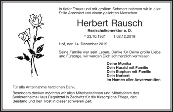 Traueranzeige von Herbert Rausch von Frankenpost