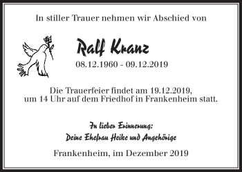 Traueranzeige von Ralf Kranz von Südthüringer Presse