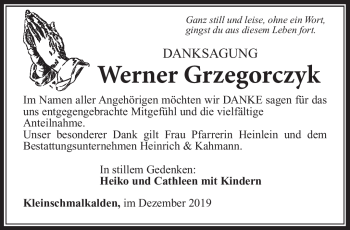 Traueranzeige von Werner Grzegoruczyk von Südthüringer Presse
