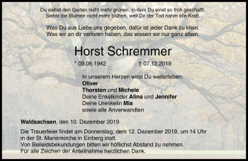 Traueranzeige von Horst Schremmer von Neue Presse Coburg