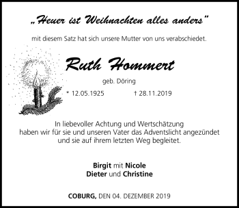 Traueranzeige von Ruth Hommert von Neue Presse Coburg