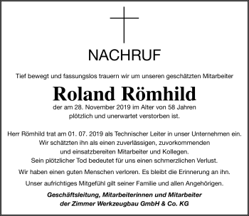 Traueranzeige von Römhild Roland von Südthüringer Presse