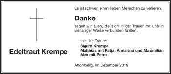 Traueranzeige von Edeltraut Krempe von Frankenpost