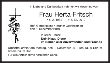 Traueranzeige von Herta Fritsch von Frankenpost