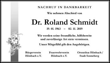 Traueranzeige von Roland Schmidt von Südthüringer Presse