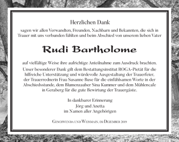 Traueranzeige von Rudi Bartholome von Südthüringer Presse