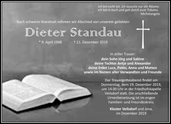 Traueranzeige von Dieter Standau von Südthüringer Presse