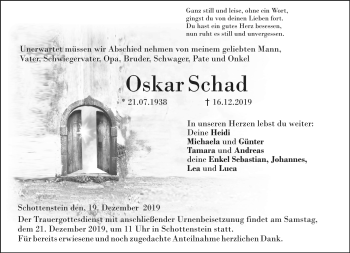 Traueranzeige von Oskar Schad von Neue Presse Coburg