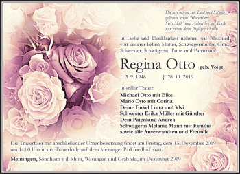 Traueranzeige von Regina Otto von Südthüringer Presse