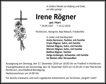 Traueranzeige von Irene Rögner von Frankenpost