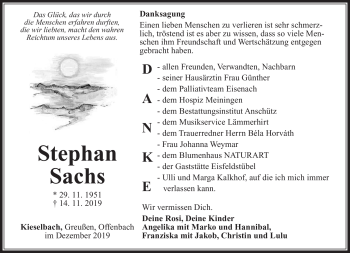 Traueranzeige von Stephan Sachs von Südthüringer Presse