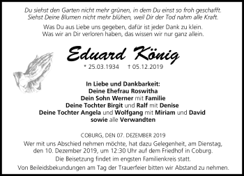 Traueranzeige von Eduard König von Neue Presse Coburg