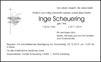 Traueranzeige von Inge Scheuering von Neue Presse Coburg