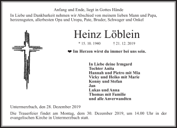 Traueranzeige von Heinz Löblein von Neue Presse Coburg