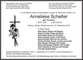 Traueranzeige von Anneliese Schelter von Frankenpost