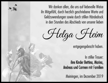Traueranzeige von Helga Heim von Südthüringer Presse