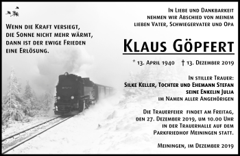 Traueranzeige von Klaus-Jürgen Göpfert von Südthüringer Presse
