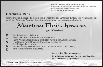 Traueranzeige von Martina Fleischmann von Südthüringer Presse