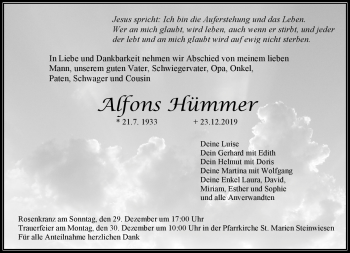 Traueranzeige von Alfons Hümmer von Neue Presse Coburg
