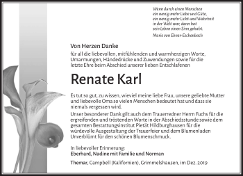 Traueranzeige von Renate Karl von Südthüringer Presse