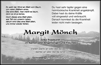 Traueranzeige von Margit Mönch von Südthüringer Presse