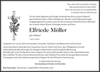 Traueranzeige von Elfriede Möller von Südthüringer Presse