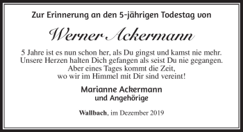Traueranzeige von Werner Ackermann von Südthüringer Presse