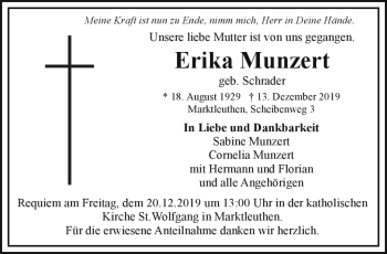 Traueranzeige von Erika Munzert von Frankenpost