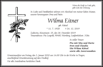 Traueranzeige von Wilma Eitner von Frankenpost
