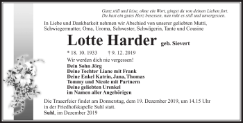 Traueranzeige von Lotte Harder von Südthüringer Presse