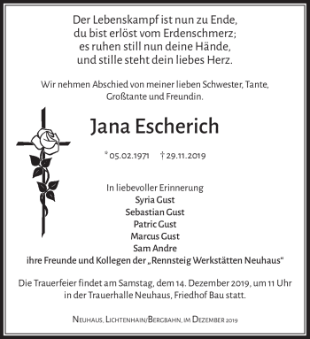 Traueranzeige von Jana Escherich von Südthüringer Presse