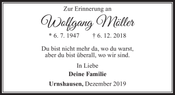 Traueranzeige von Wolfgang Möller von Südthüringer Presse